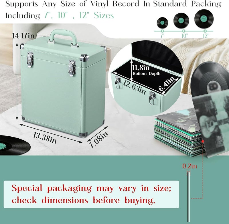 Hododou Vinyl Record Storage Box with Lock Record Organizer Storage for 30+ Single Records 12-inch Water Resistant Collapsible Storage Crate with Lid Handle Mesh Pouch for Valuable Album Collection - Image 5